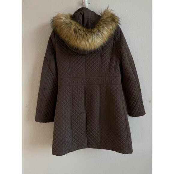 Ivanka Trump Women’s Brown Faux Fur Full Zip Quilted Hooded‎ Jacket Size Medium - Picture 2 of 15
